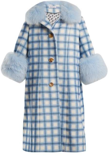 SAKS POTTS Yvonne fur-trimmed checked-wool coat