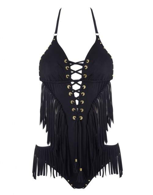 Casidee Swimsuit In Black With Rodeo Style Tassels