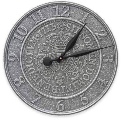 Whitehall Products Three Crowns in Coin 16-Inch Indoor/Outdoor Wall Clock in Pewter Silver