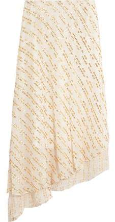 Asymmetric Metallic Fil Coupé Silk-Blend Midi Skirt