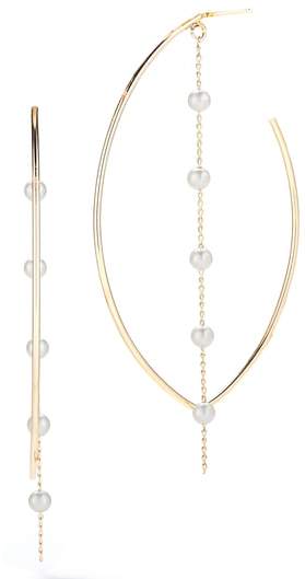 Linear Genuine Pearl Chain Marquise Hoop Earrings