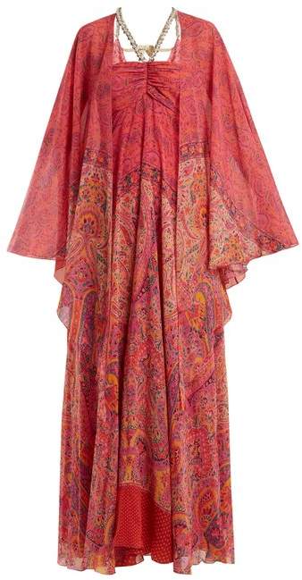 Paisley-print embellished silk-georgette gown