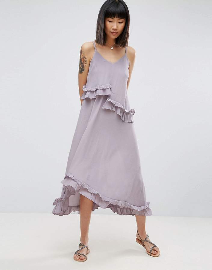 Double Layer Maxi Dress with Ruffle Detail in Washed Fabric