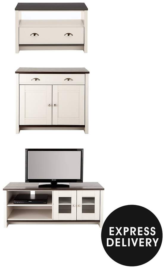 Tivoli Wide TV Unit Ready Assembled 3 Piece Living Room Set – Wide TV Unit, Compact Sideboard And Coffee Table – Grey