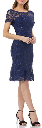 JS Collections Sequin Corded Lace Cocktail Sheath JS Collections Sequin Corded Lace Cocktail Sheath