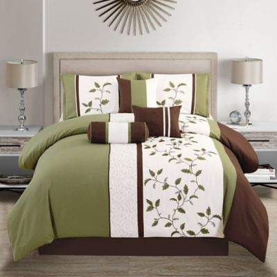 Elight Home Woodchase 7-Piece King Comforter Set in Sage/Brown