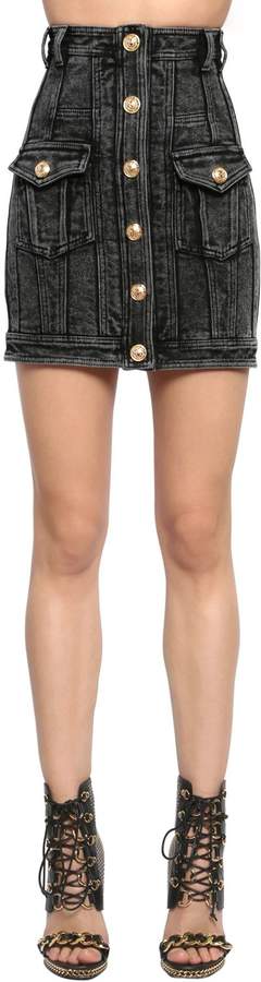 Hochtaillierter Denimrock Mit Knöpfen