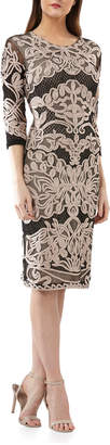 JS Collections 3\/4-Sleeve Soutache Mesh Dress JS Collections 3\/4-Sleeve Soutache Mesh Dress