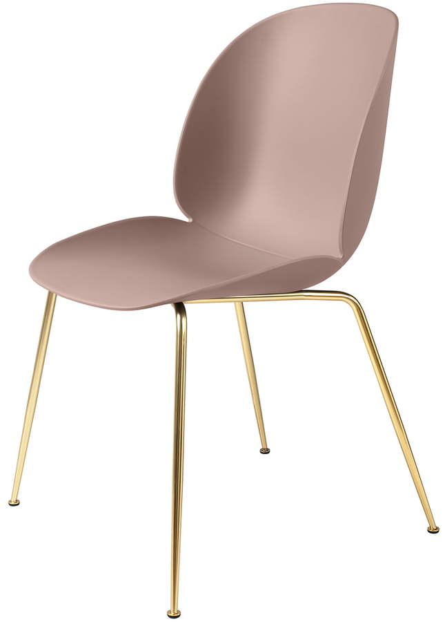Gubi - Beetle Dining Chair, Conic Base Messing / sweet pink