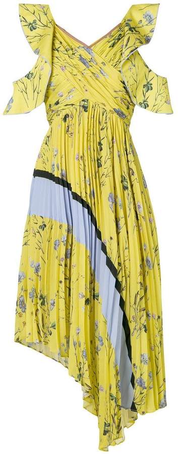 printed pleated midi dress