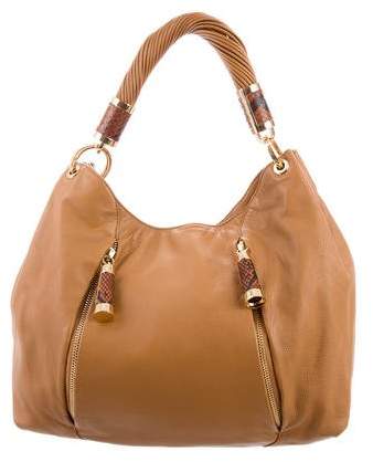 Michael Kors Python-Accented Tonne Hobo - BROWN - STYLE