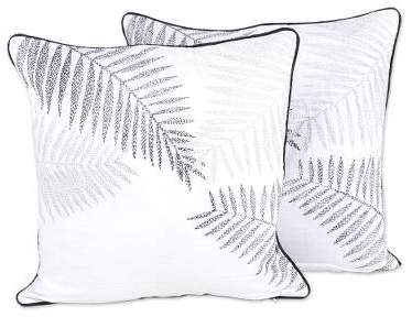 Charming Leaves 100% Cotton Leaf Pattern Neutral Cushion Covers Pair