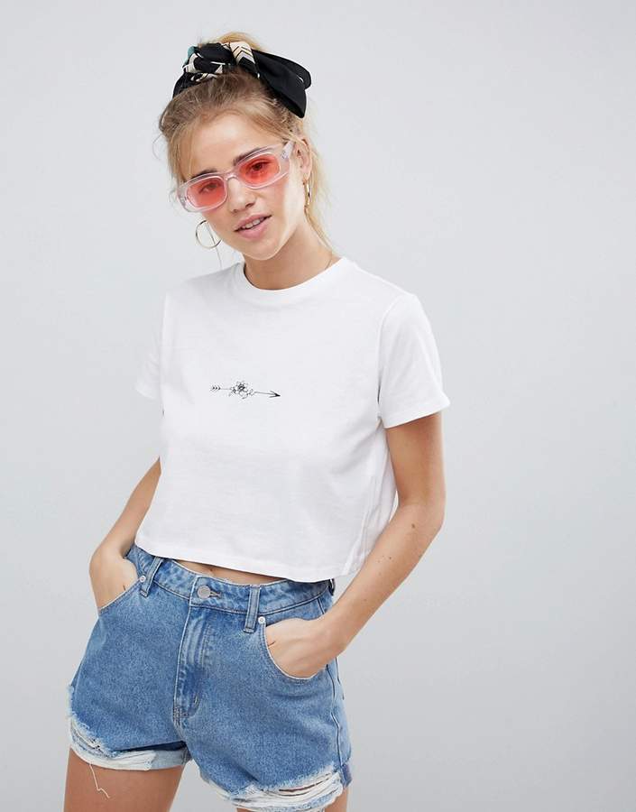 DESIGN Crop T-Shirt With Floral Arrow Print