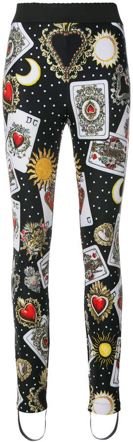 card print heel cuff leggings