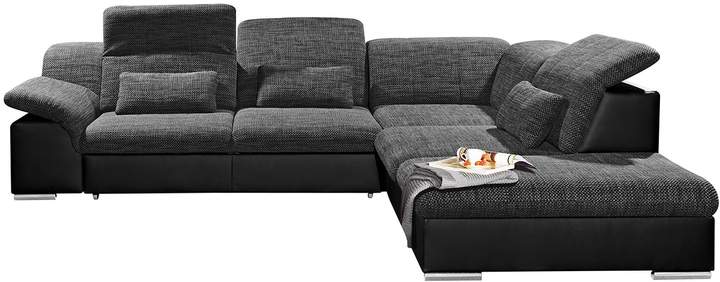 Fredriks Ecksofa Mikano (mit Schlaffunktion & Sitztiefenverstellung) Kunstleder / Webstoff Schwarz / Dunkelgrau