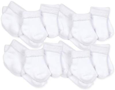 Size 0-3M 12-Pack Terry Socks in White