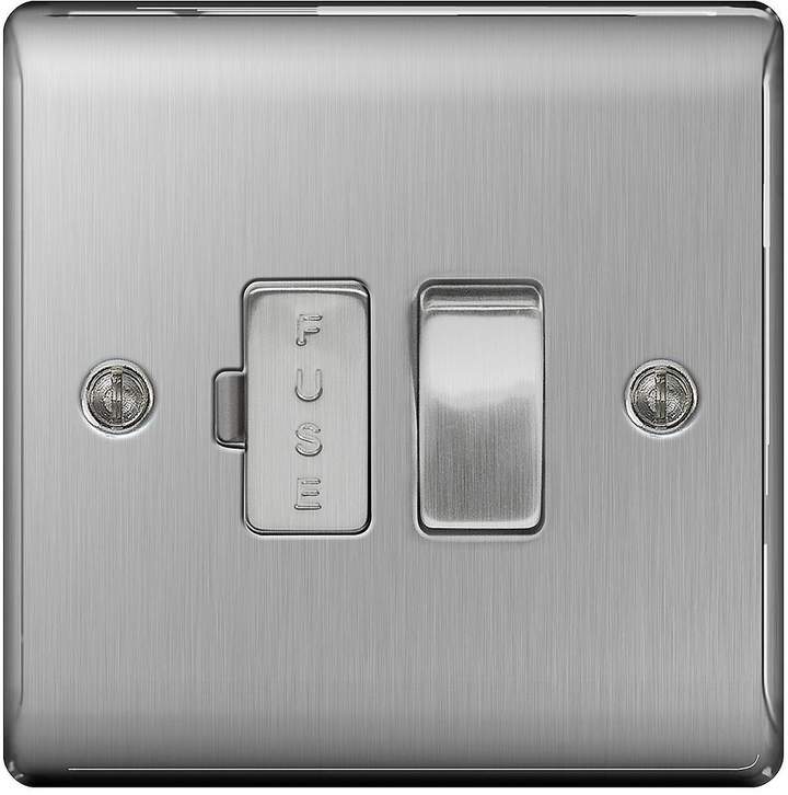 British General Brushed Steel 45A Cooker Connection Unit Switched Socket With Power Indicator White Surround