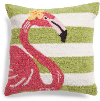 18x18 Hand Hooked Flamingo Pillow