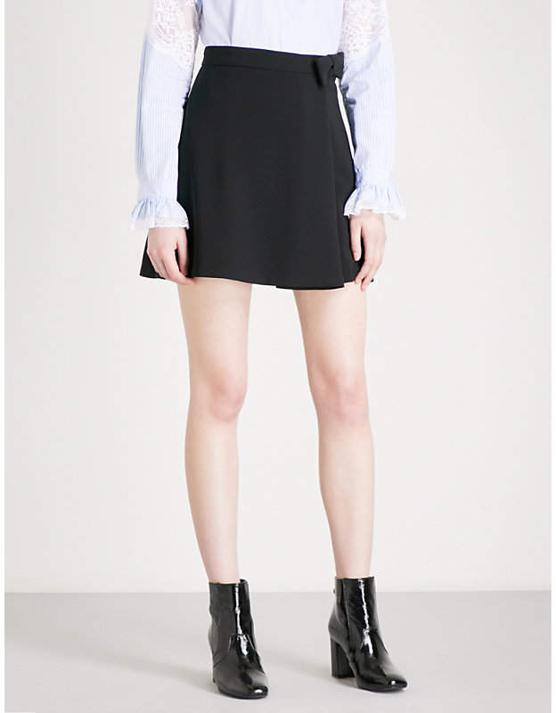 Bow-detailed high-rise crepe mini skirt