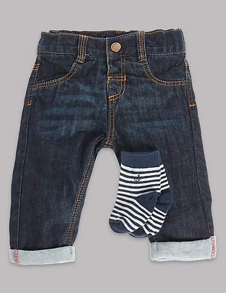Pure Cotton Denim Jeans with Socks