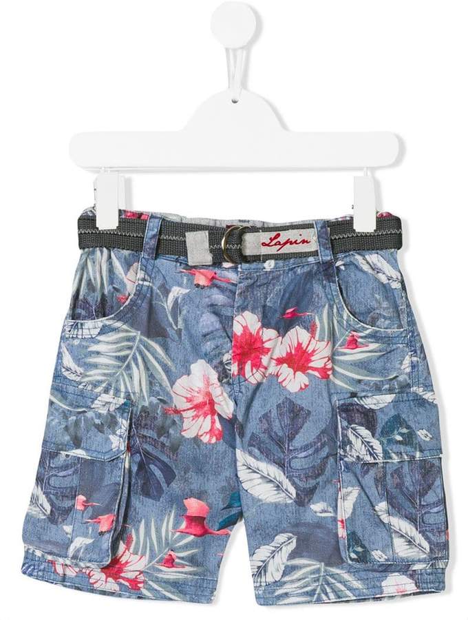 Lapin House tropical-print belted cargo shorts