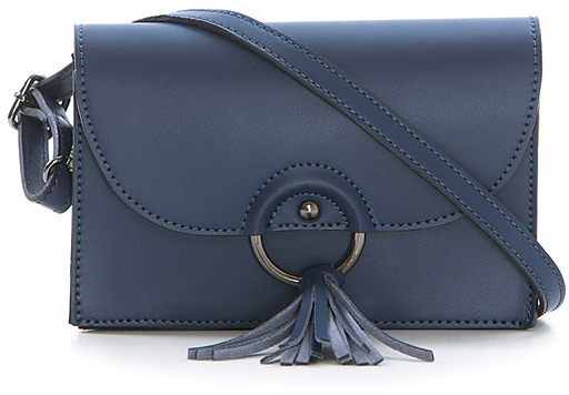 Denim Blue Tassel-Ring Leather Crossbody Bag