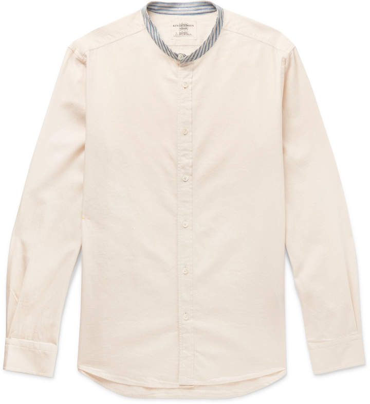 Slim-Fit Stripe-Trimmed Grandad-Collar Cotton Shirt
