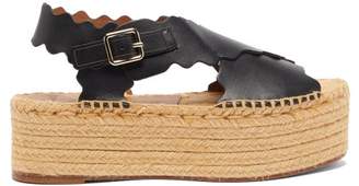 Chloé Scalloped Leather Flatform Espadrilles - Womens - Black