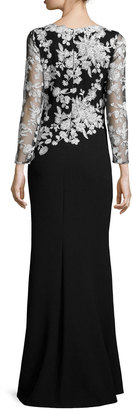 Tadashi Shoji Long-Sleeve Lace-Embellished Combo Gown - ShopStyle Dresses