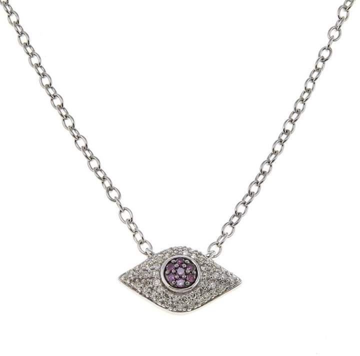 Rarities Fine Jewelry with Carol Rarities 0.25ctw Diamond Evil Eye Sterling Silver Drop Necklace