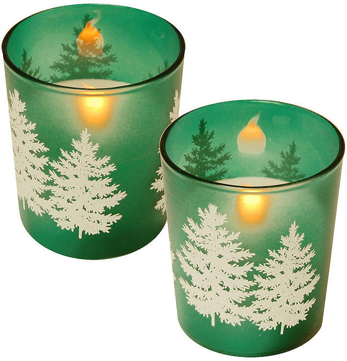 Glass LED Candles - Green Pines (Set of 2)