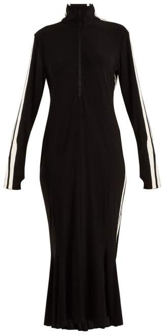 High-neck side-striped dress