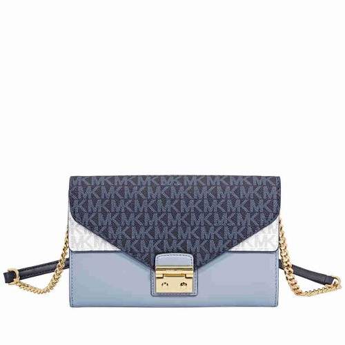 Michael Kors Sloan Large Leather Chain Wallet- Pale Blue/ Admiral - ONE COLOR - STYLE