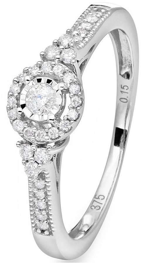 Love DIAMOND Love Diamond 9ct White Gold 15 Point DIAMOND Illusion Plate Vintage Style Ring