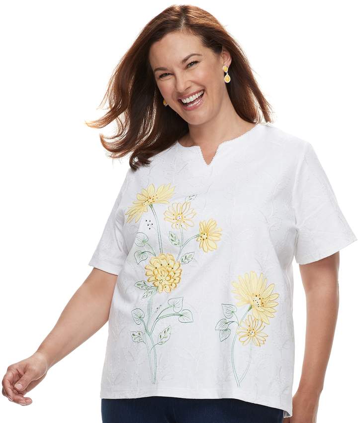 Plus Size Studio Floral Embroidery Top