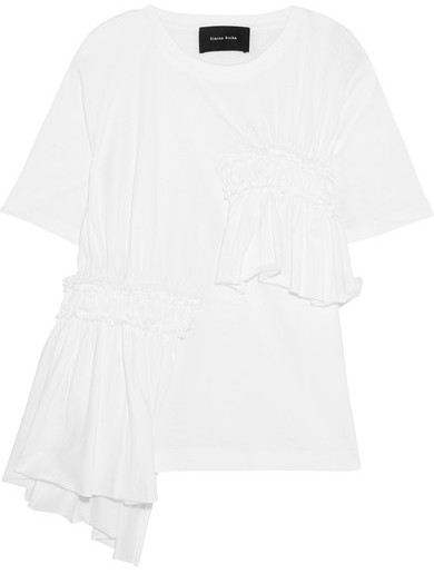  Ruffled Cotton-jersey T-shirt - White