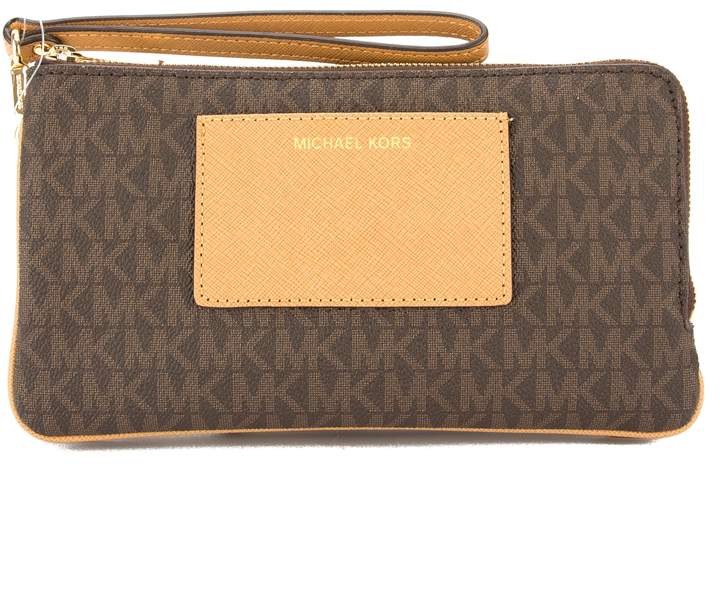 Michael Kors Brown Signature Canvas Bedford Large Double Zip Wristlet (New with Tags) - BROWN - STYLE