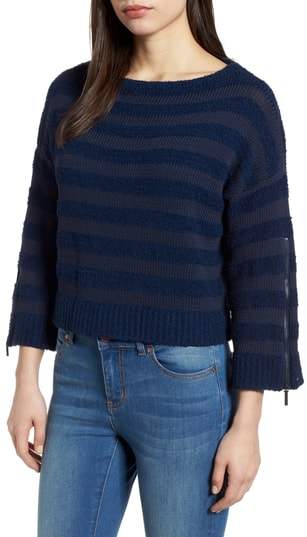 Zip Sleeve Stripe Sweater