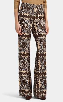 Valentino Women's Logo-Bandana-Print Silk Wide-Leg Pants - Brown
