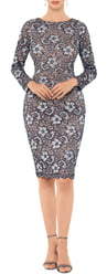 Xscape Evenings Two-Tone Floral Lace Long Sleeve Cocktail Dress Xscape Evenings Two-Tone Floral Lace Long Sleeve Cocktail Dress