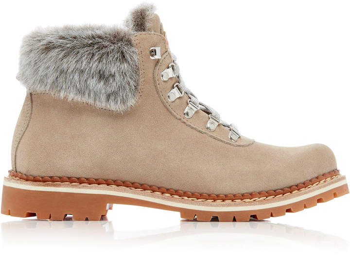 Montelliana Tonal Fur-Trimmed Suede Lace-Up Boots
