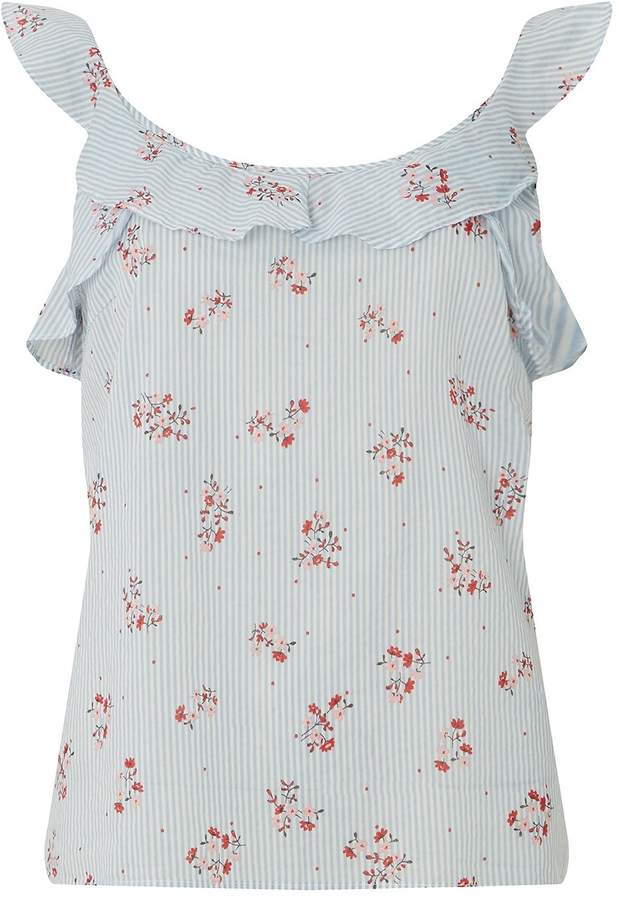 **Vero Moda Blue Ruffle Floral Print Blouse