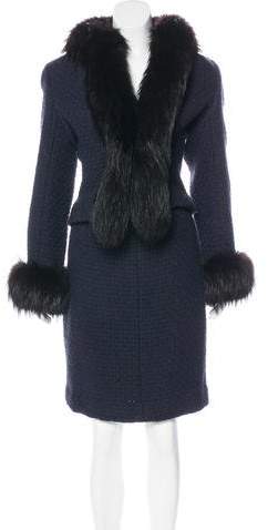Fur-Trimmed Tweed Skirt Suit