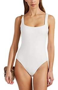 WOMEN'S DAISY BASKET-WEAVE-TEXTURED ONE-PIECE SWIMSUIT - WHITE SIZE XS