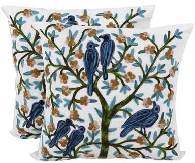 Nature's Delight Cotton Aari Embroidery Cushion Covers (Pair) from India