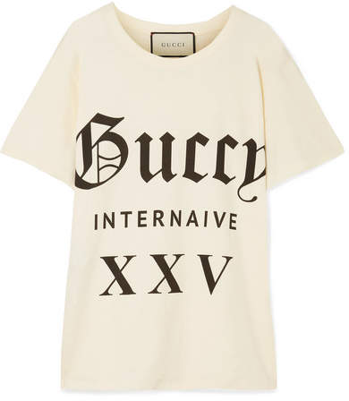 Oversized Printed Cotton-jersey T-shirt - Cream