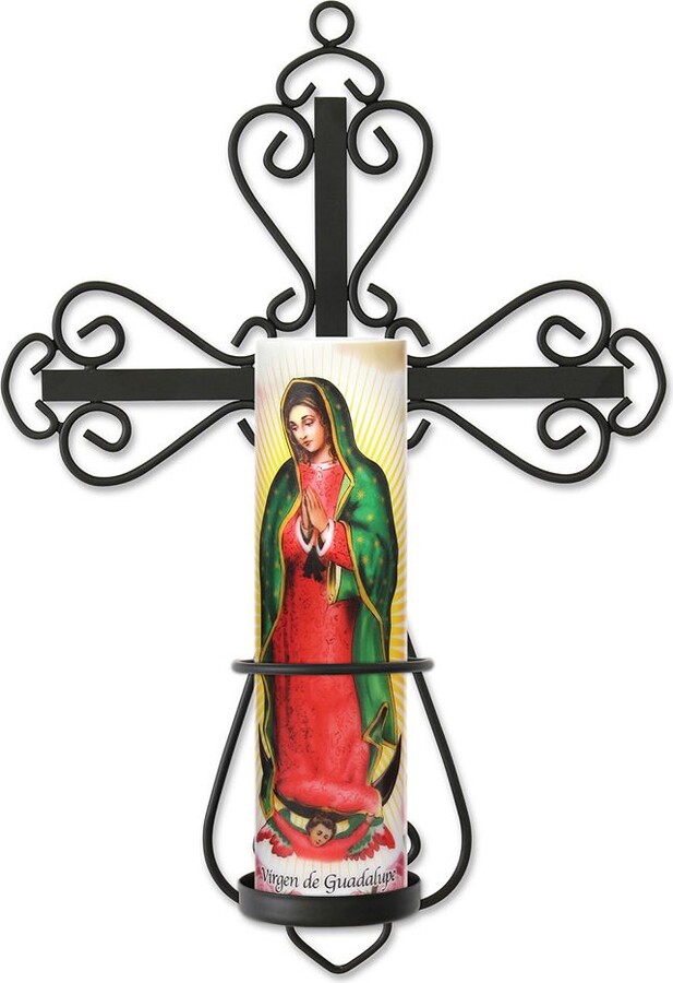 The Saints Collection Cross Wall Sconce & Lady of Guadalupe LED Prayer Candle