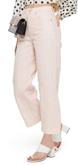 Pink Stripe Wide Leg Crop Jeans