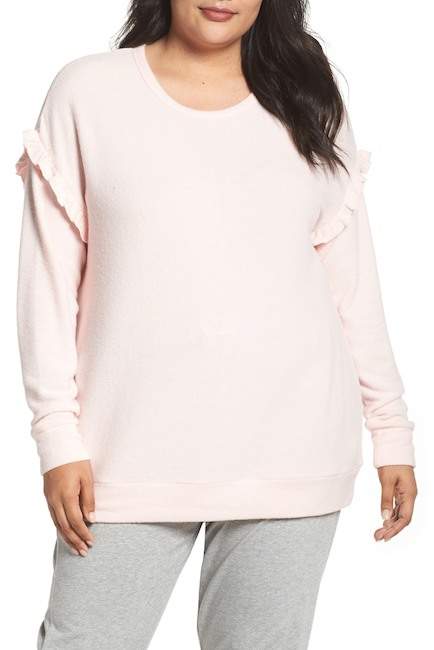 Ruffled Peachy Jersey Crewneck Top (Plus Size)