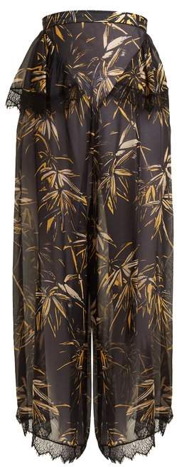 Palm-print silk-blend chiffon trousers